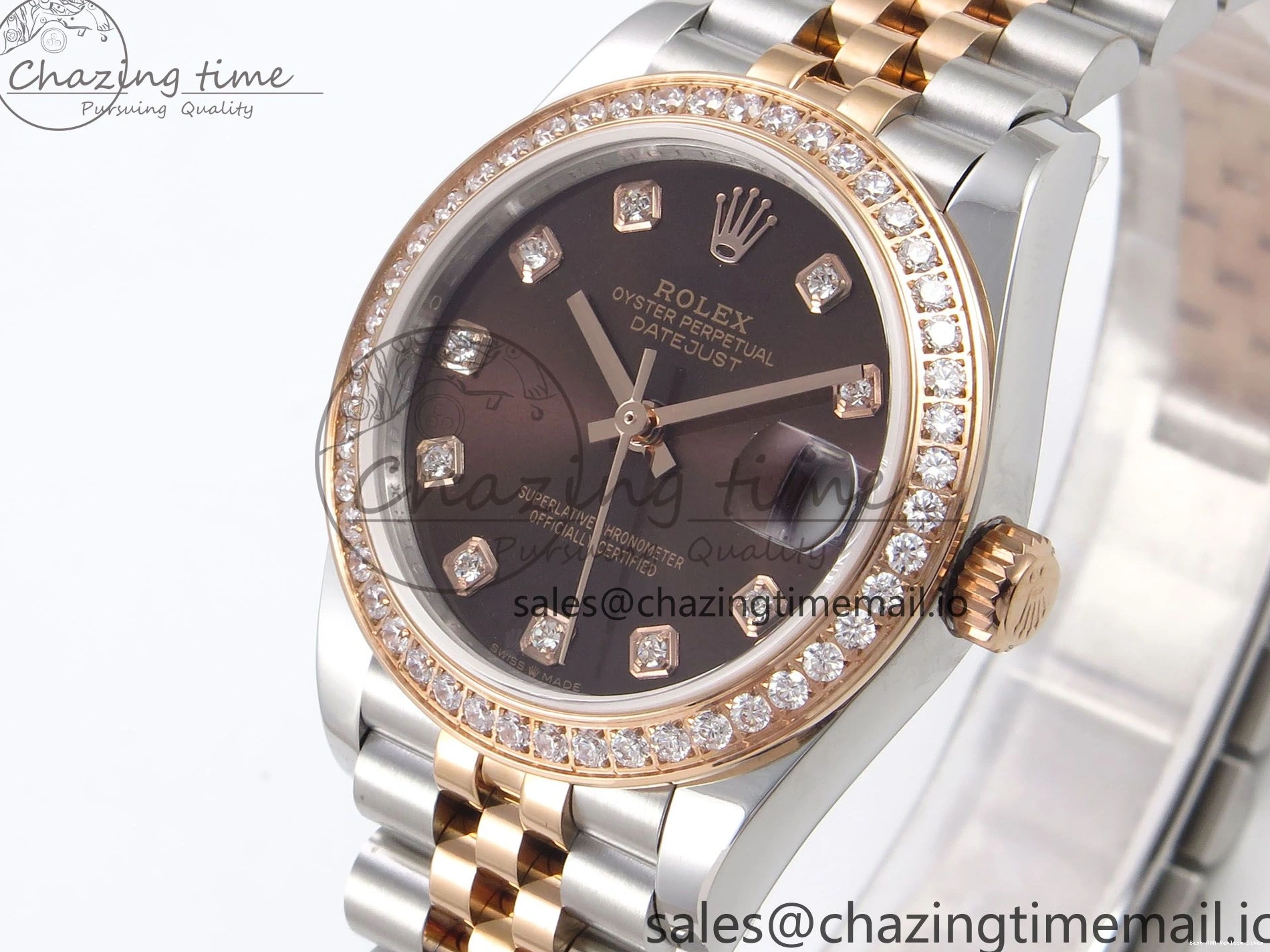 AAA Replica Watches GMF Bracelet SS on Jubilee Dimonds 278381RBR Supportive 1:1 Best 1166 Edition Brown 31 A DateJust Steel 904L RG Dial 0121